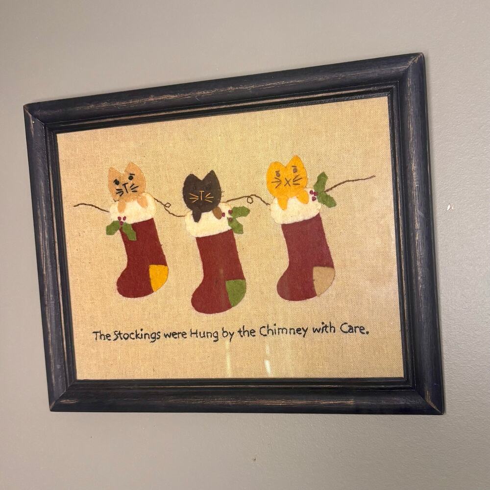 The Stockers Were Hung Stitchery Sampler Christmas Cat Lover 9 X 12 Framed